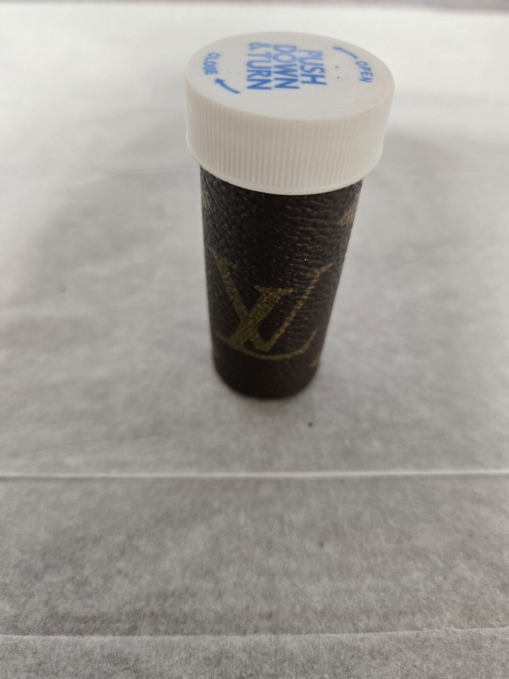 Brown and Gold Monogram Cylinder Case with White Cap